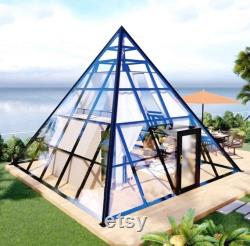 The Glass Pyramid prefabricated house, greenhouse or glamping tent.