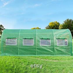 Upgraded 20x10x7 FT Portable Greenhouse 2 Doors 7 Crossbars Large Walk-in Heavy Duty Green Garden Outdoor House 14 Stakes 4 Ropes