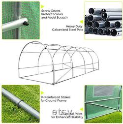 Upgraded 20x10x7 FT Portable Greenhouse 2 Doors 7 Crossbars Large Walk-in Heavy Duty Green Garden Outdoor House 14 Stakes 4 Ropes