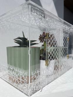 Victorian-Inspired Acrylic Greenhouse with Cathedral Etched Design Elegant Miniature Plant Conservatory Indoor Garden Home Decor