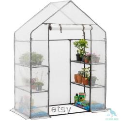 Walk In Greenhouse Garden Grow House Reinforced Cover 4 Shelves Large 6ft