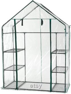 Walk In Greenhouse PVC Plastic Garden Grow Green House with 6 or 8 Shelves UK (6 Shelves)