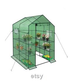 Walk-in Greenhouse with Window,Plant Gardening Green House 2 Tiers and 8 Shelves,L56.5 x W56.5 x H76.5