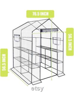 Walk-in Greenhouse with Window,Plant Gardening Green House 2 Tiers and 8 Shelves,L56.5 x W56.5 x H76.5