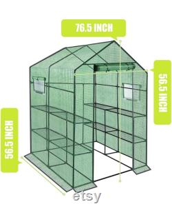 Walk-in Greenhouse with Window,Plant Gardening Green House 2 Tiers and 8 Shelves,L56.5 x W56.5 x H76.5