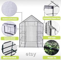 Walk-in Greenhouse with Window,Plant Gardening Green House 2 Tiers and 8 Shelves,L56.5 x W56.5 x H76.5