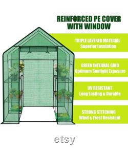 Walk-in Greenhouse with Window,Plant Gardening Green House 2 Tiers and 8 Shelves,L56.5 x W56.5 x H76.5