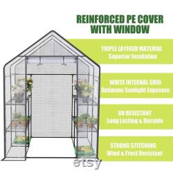 Walk-in Greenhouse with Window,Plant Gardening Green House 2 Tiers and 8 Shelves,L56.5 x W56.5 x H76.5