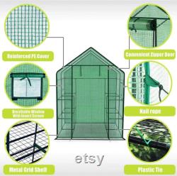 Walk-in Greenhouse with Window,Plant Gardening Green House 2 Tiers and 8 Shelves,L56.5 x W56.5 x H76.5