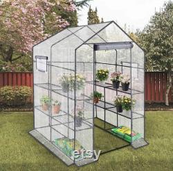 Walk-in Greenhouse with Window,Plant Gardening Green House 2 Tiers and 8 Shelves,L56.5 x W56.5 x H76.5