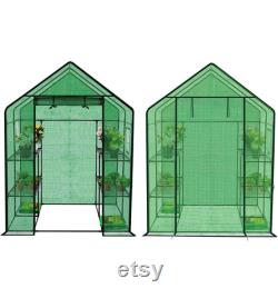 Walk-in Greenhouse with Window,Plant Gardening Green House 2 Tiers and 8 Shelves,L56.5 x W56.5 x H76.5