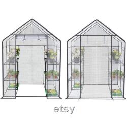 Walk-in Greenhouse with Window,Plant Gardening Green House 2 Tiers and 8 Shelves,L56.5 x W56.5 x H76.5
