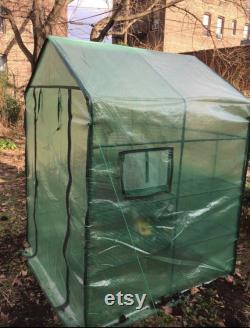 Walk-in Greenhouse with Window,Plant Gardening Green House 2 Tiers and 8 Shelves,L56.5 x W56.5 x H76.5