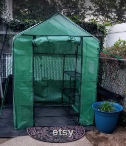 Walk-in Greenhouse with Window,Plant Gardening Green House 2 Tiers and 8 Shelves,L56.5 x W56.5 x H76.5