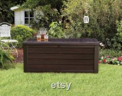 Westwood 150 Gallon Resin Large Deck Box-Organization and Storage for Patio Furniture, Outdoor Cushions, Garden Tools and Pool Toys, Brown