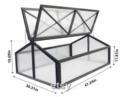 Wooden Cold Frame, Garden Portable Raised Planter Box Shed Mini Greenhouse, 48 L x 30 W x 19 H, Grey