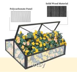 Wooden Cold Frame, Garden Portable Raised Planter Box Shed Mini Greenhouse, 48 L x 30 W x 19 H, Grey