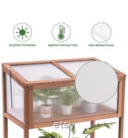 Wooden Cold Frame Greenhouse Raised Kit, Portable Wood Greenhouse with Shelf for Garden Yard, Outdoor Indoor Use, (Natural)