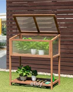 Wooden Framed Standing Polycarbonate Cold Frame Mini Greenhouse (90cm X 49cm X 105cm)