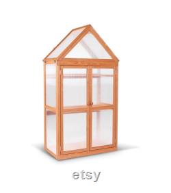 Wooden Garden Cold Frame Greenhouse Raised Flower Planter Shelf with Hard Translucent PC Protection