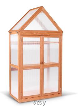 Wooden Garden Cold Frame Greenhouse Raised Flower Planter Shelf with Hard Translucent PC Protection