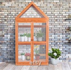 Wooden Garden Cold Frame Greenhouse Raised Flower Planter Shelf with Hard Translucent PC Protection