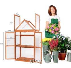 Wooden Garden Cold Frame Greenhouse Raised Flower Planter Shelf with Hard Translucent PC Protection