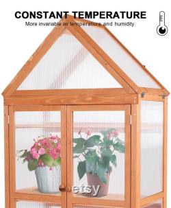 Wooden Garden Cold Frame Greenhouse Raised Flower Planter Shelf with Hard Translucent PC Protection