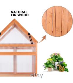 Wooden Garden Cold Frame Greenhouse Raised Flower Planter Shelf with Hard Translucent PC Protection