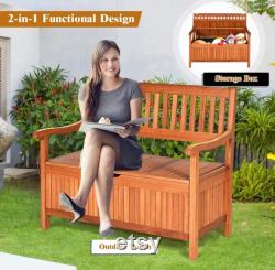 Wooden Outdoor Storage Bench Large Deck Box, Entryway Storage Bench withInner Removable Waterproof Lining and Portable Handles (Natural)