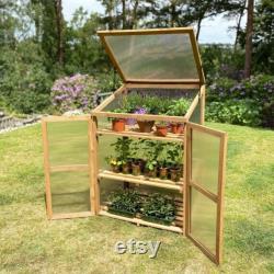 Wooden Polycarbonate Growhouse Cold Frame Mini Greenhouse (110cm x 76cm x 57cm)