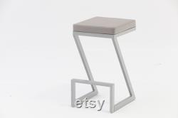 Z Shaped Metal Backless Barstool with Padded Seat, Silver and Gray (3pcs)