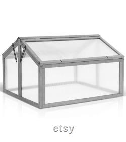 double box wooden greenhouse cold frame raised plants bed protection (grey) lxwxh 35.4 x 31.5 x 22.8 inches