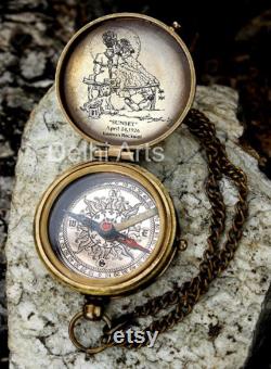 grow old along with me engraved compass with norman rockwell sunset engraving,